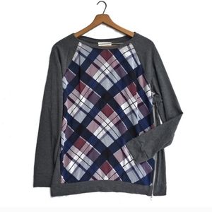 {Ture by Vince Camuto}Plaid Exposed Zip Knit Top